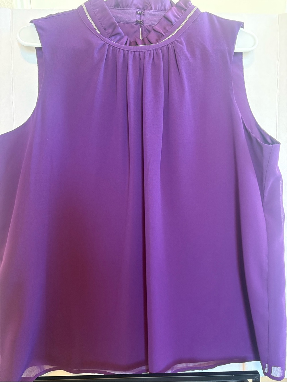 DKNY Purple Ruffled Neck Sleeveless Blouse